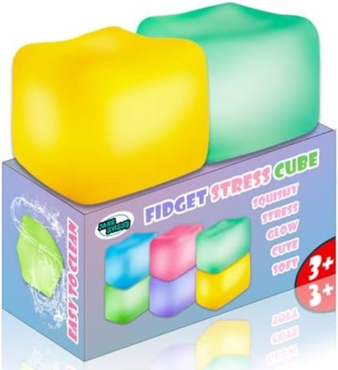 JANESVISSY Glow in the Dark Stress Cube Fidget Toy (2-Pack) - Super Solid Squishy TPR Squeeze Toy for Kids Teens Adults (Blue & Purple) - Image 3