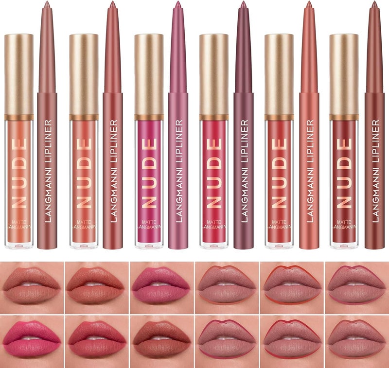 LOPHE Lip Makeup Set 12 Pcs Matte Liquid Lipstick with Lipliners Long Lasting NonFading Waterproof Lip Glosses Velvet Lipgloss Kit Cosmetic Gift for Women