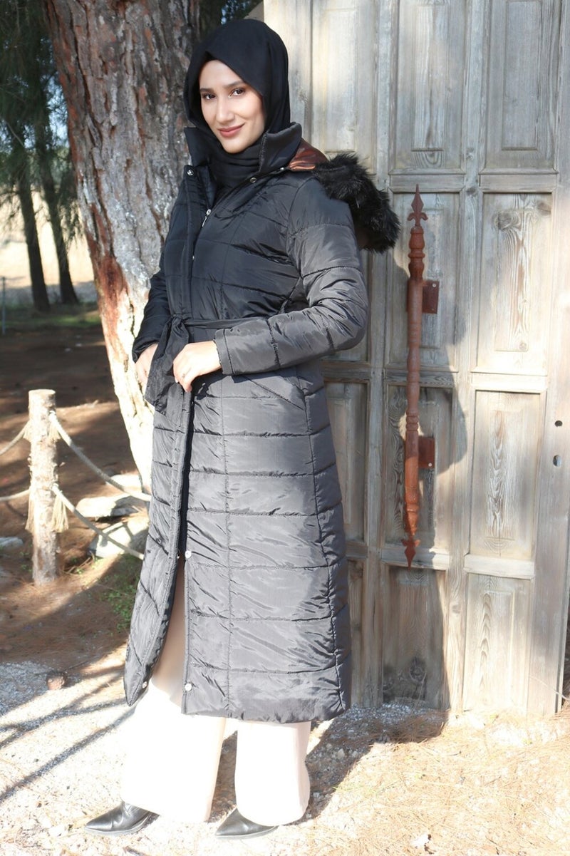 Barbora Daily Winter Full Length Puffer Women's Hijab Coat BT180BLACKSETTÜR2 - Image 1