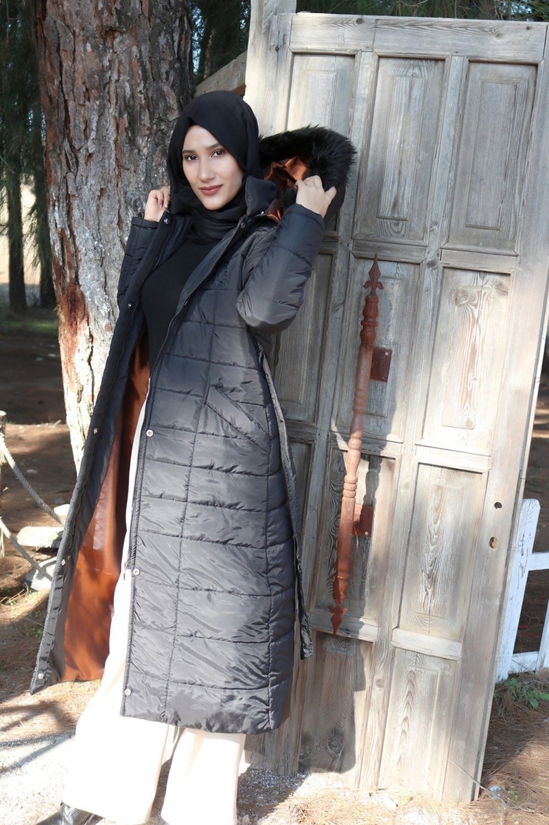 Barbora Daily Winter Full Length Puffer Women's Hijab Coat BT180BLACKSETTÜR2 - Image 3