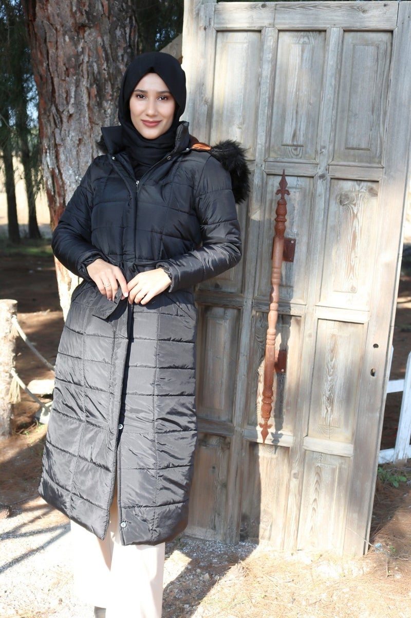 Barbora Daily Winter Full Length Puffer Women's Hijab Coat BT180BLACKSETTÜR2 - Image 4