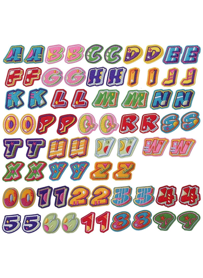 72 Pieces Iron on Letters and Numbers Patches Colorful Letter Patches Alphabet Embroidered Patch A-Z Numbers 0-9 Applique for Clothes Dress Hat Socks Jeans DIY Accessories - Image 1