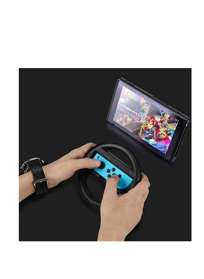 Captaintech Gamepad steering wheel, Gaming Racing Wheel, Steering Wheel Handheld Grip Holder Controller Handle, Steering Wheel Controller For Nintendo Switch Joycon Raci ng Game, Black & Black (2 pcs) - Image 2