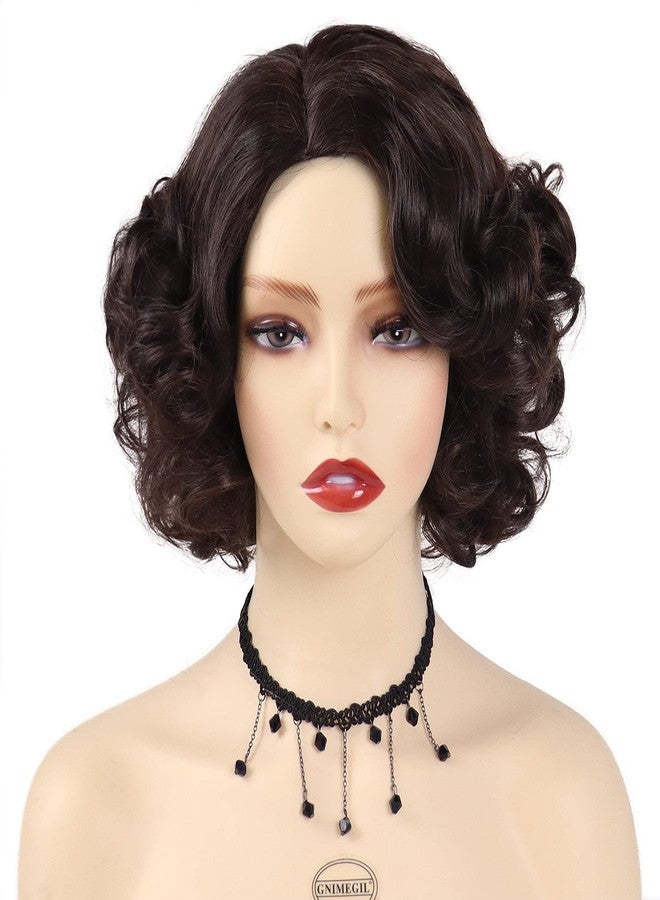 GNIMEGIL Brown Curly Wig 12 Inch Short Hair Fleabag Wigs Natural Fluffy Synthetic Wig Carnival Party Halloween Costume For Women Layered Wavy Brown Chin Length Wigs - Image 1