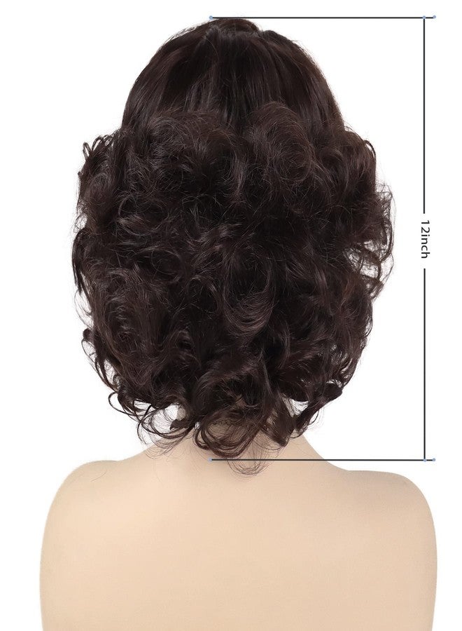 GNIMEGIL Brown Curly Wig 12 Inch Short Hair Fleabag Wigs Natural Fluffy Synthetic Wig Carnival Party Halloween Costume For Women Layered Wavy Brown Chin Length Wigs - Image 4
