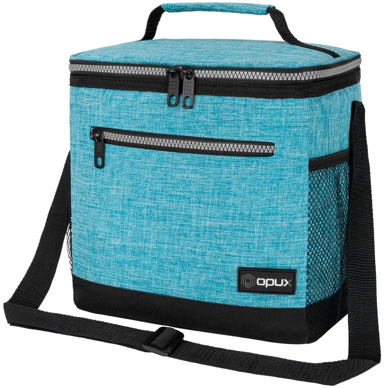 opux Extra Large Insulated Lunch Box Men Women Lunch Bag for Work Leakproof Soft Cooler Tote Adult Lunch Pail Picnic Beach Collapsible Food Bag with Shoulder Strap Turquoise Blue