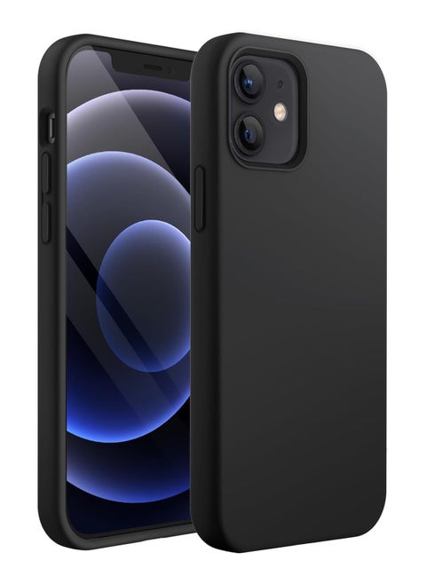 Silicone Case Compatible with iPhone 12/12 Pro, Slim Liquid Silicone, Layers of Soft Gel Rubber Shockproof, Protective Phone Case Cover with TPU Lining (Black)