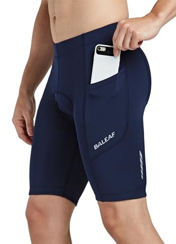 baleaf Men's Bike Shorts 3D Padded Cycling Road Biking Bicycle Riding Clothes Pockets UPF 50+ MTB Accessories Tights Dark Blue L - Image 1