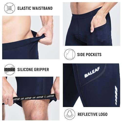 baleaf Men's Bike Shorts 3D Padded Cycling Road Biking Bicycle Riding Clothes Pockets UPF 50+ MTB Accessories Tights Dark Blue L - Image 4