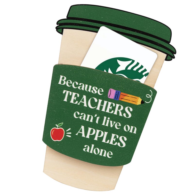 KATINAT Latte Coffee Teacher Gift Card Holder, Wooden Thank You Card Sleeve, Teacher Appreciation Gifts for Women Men, End of Year, Preschool, Middle School - Image 1