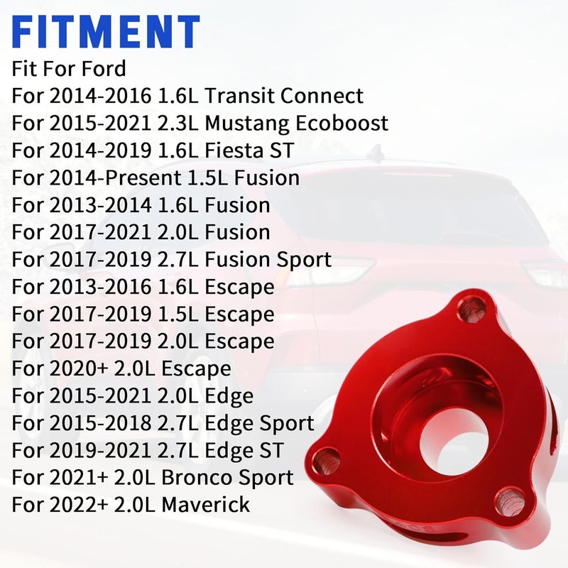 WIKIBB Blow Off Valve Adapter for Ford EcoBoost Models - CNC Billet Aluminum Red - Image 3