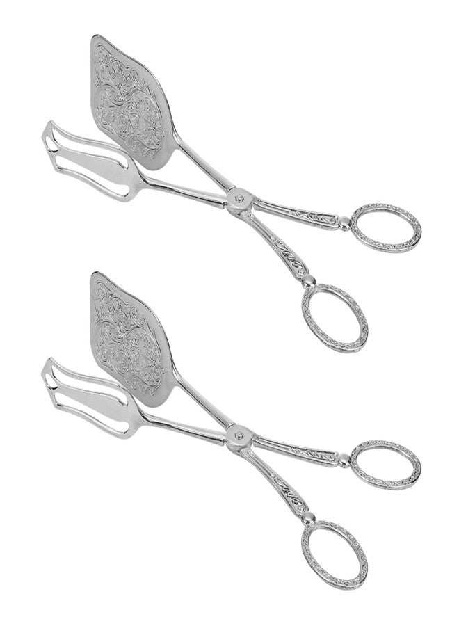Agatige Food Buffet Clip, Zinc Alloy Silver Serving Salad Buffet Food Clip Tongs Vintage Bread Tongs for Serving Food Bread Cake, 23cm / 9.1in x 5cm / 2.0in(2PCS, Silver) - Image 1