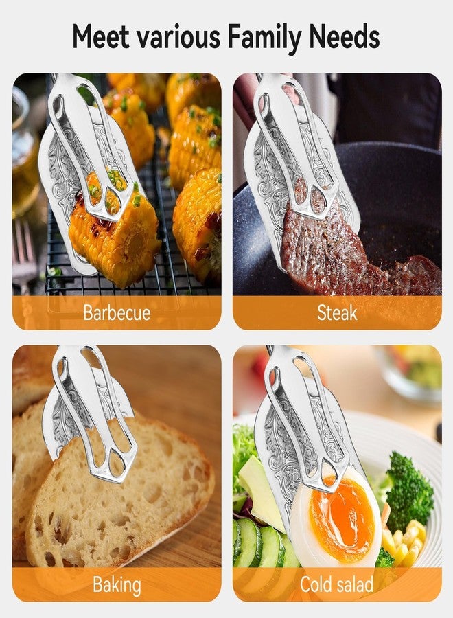 Agatige Food Buffet Clip, Zinc Alloy Silver Serving Salad Buffet Food Clip Tongs Vintage Bread Tongs for Serving Food Bread Cake, 23cm / 9.1in x 5cm / 2.0in(2PCS, Silver) - Image 3