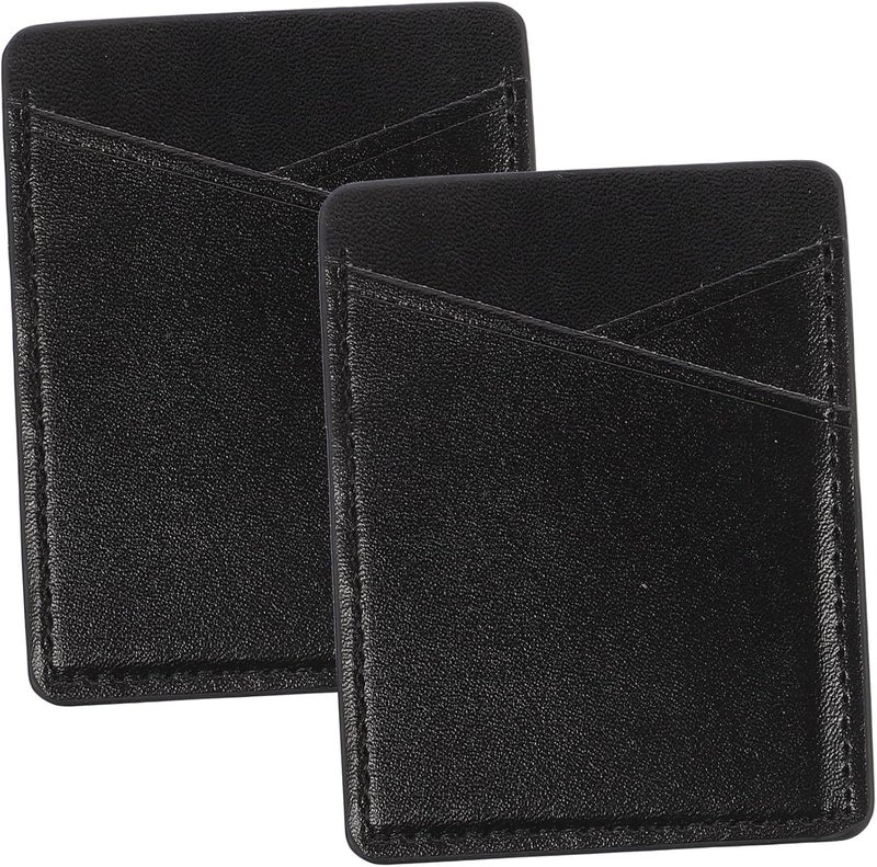 Black PU Leather Adhesive Card Holder Phone Wallet Attachment Pocket Case Compatible Most Smartphones - Image 1