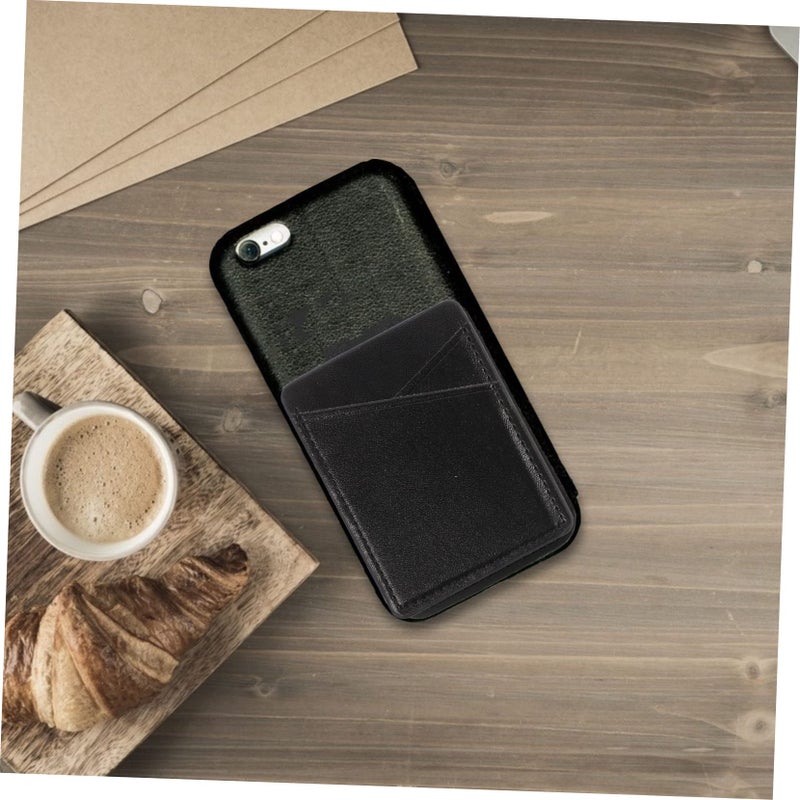 Black PU Leather Adhesive Card Holder Phone Wallet Attachment Pocket Case Compatible Most Smartphones - Image 4