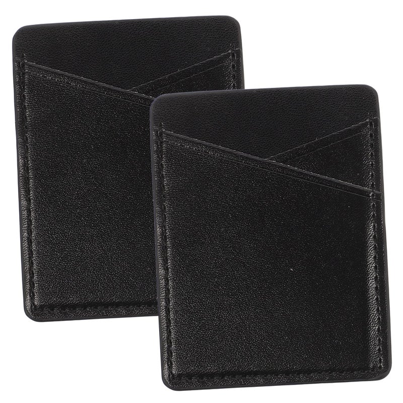 Black PU Leather Adhesive Card Holder Phone Wallet Attachment Pocket Case Compatible Most Smartphones - Image 2