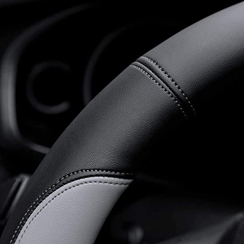 Valleycomfy Microfiber Leather Steering Wheel Covers Universal 15 inch (Gray) - Image 4