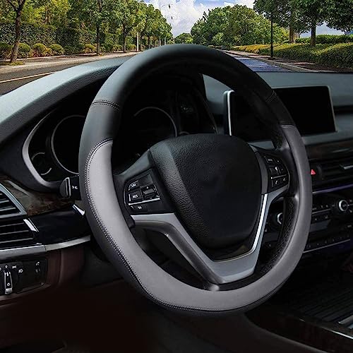 Valleycomfy Microfiber Leather Steering Wheel Covers Universal 15 inch (Gray) - Image 1