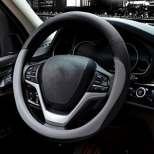 Valleycomfy Microfiber Leather Steering Wheel Covers Universal 15 inch (Gray) - Image 2