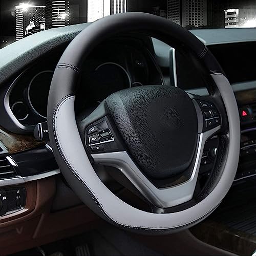 Valleycomfy Microfiber Leather Steering Wheel Covers Universal 15 inch (Gray) - Image 3