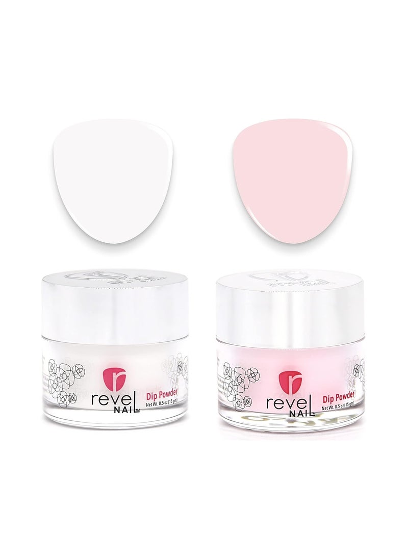 Revel Nail - Revel Nail Dip Powder - Sheer Pink and French Powder Dip Nail Polish, Chip Resistant Dip Nail Powder with Vitamin E and Calcium, DIY Manicure, Erica & Veronica - Image 1