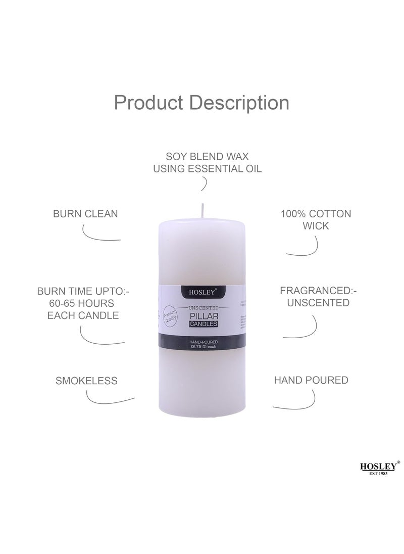 Hosley - HOSLEY 6 Inch Long Unscented White Pillar Candles|Christmas Candles| Soy & Paraffin Wax Candles for Home Decor, Party, Gifting|Candles for Decoration|90 Hours Burn Time|Smokeless & Dripless|Pack of 1 - Image 1