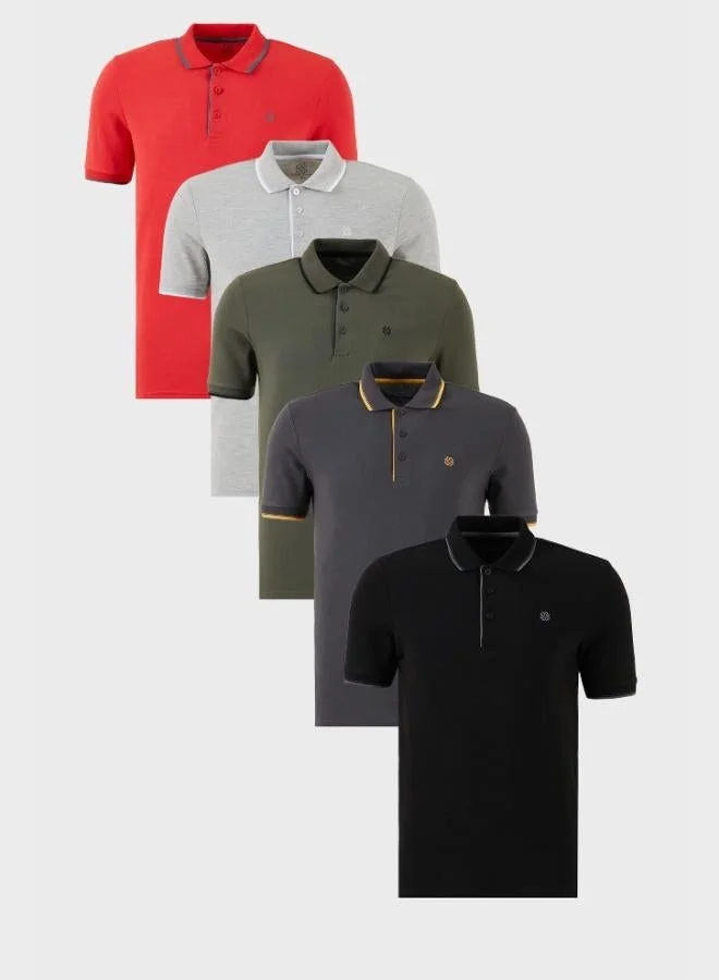 بوراتي تيشيرت رجالي قطن بولو بياقة بأزرار وخطوط ضيقة  قطع