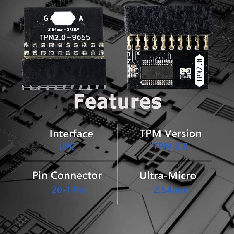 وحدة أمان التشفير TPM 2.0 من SUNGOOYUE، لوحة دوائر مطبوعة (PCB) بـ 20 طرفًا، معالج تشفير مستقل بـ 10 أطراف - Image 5
