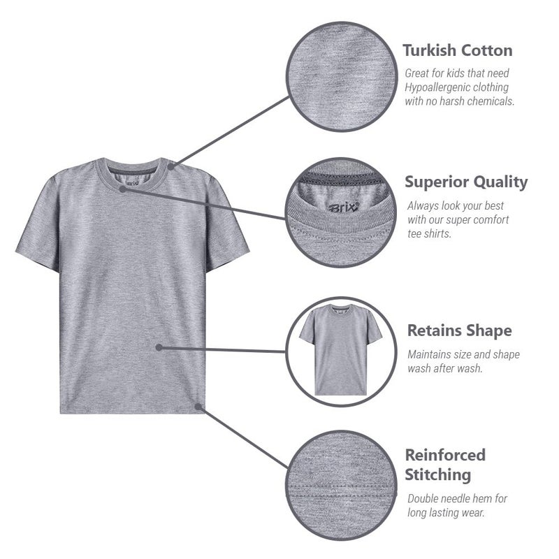 Brix Boys' Short Sleeve T-Shirts – Jersey Crew Neck 5-Pack Tagless Tees. 100% Cotton Multipack - Image 5
