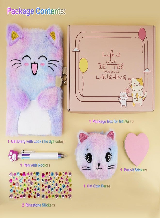 PJDRLLC Cat Diary with Lock, Gift for 6 7 8 Year Old Girl, Secret Diary Journal Notebook with Coin Purse, Multicolored Pen, Post-it Note, Stickers, Practical Gift for Birthday (A Happy Cat) - Image 4