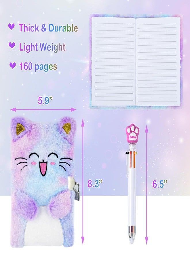 PJDRLLC Cat Diary with Lock, Gift for 6 7 8 Year Old Girl, Secret Diary Journal Notebook with Coin Purse, Multicolored Pen, Post-it Note, Stickers, Practical Gift for Birthday (A Happy Cat) - Image 5