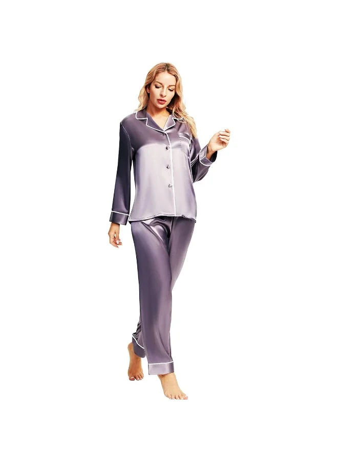 Caprisious Elegant Women’s Satin Pajama Set – Long Sleeve Top & Full-Length Pants Sleepwear
