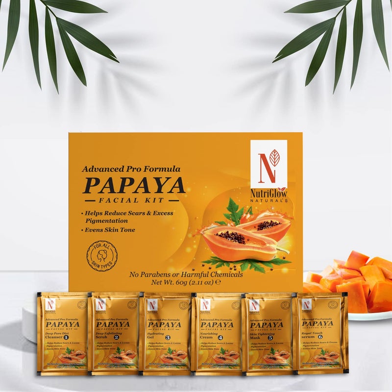 NutriGlow NATURALS Advance Pro Formula Combo of 4 Skin WhiteningGold KesarPapayaWine Facial kit 60gm Each For Skin Cell RepairReduce Scars Excess Pigmentation  Helps Skin Purifying - Image 5