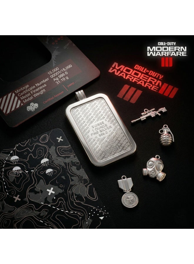 PAMP Swiss Call of Duty: Modern Warfare III 1oz 999.0 Silver Bar with Pendant Frame & In‑Game Weapon Charm – Limited Edition - Image 5