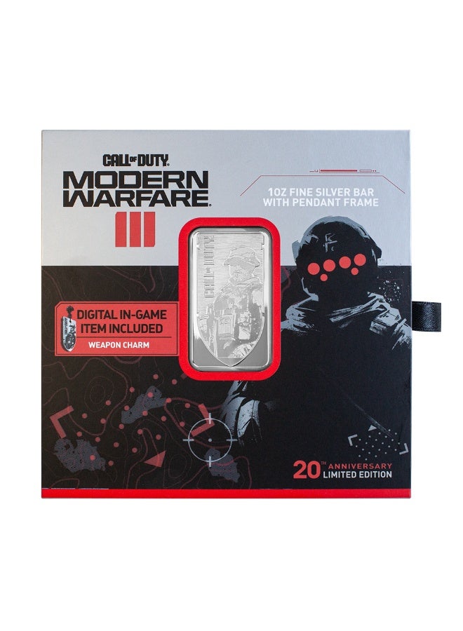 PAMP Swiss Call of Duty: Modern Warfare III 1oz 999.0 Silver Bar with Pendant Frame & In‑Game Weapon Charm – Limited Edition - Image 1