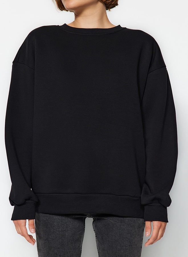 trendyol Black Oversize/Loose Cut Crew Neck Thick/Polar inside Knitted Sweatshirt TWOAW24SW00102  - Image 3
