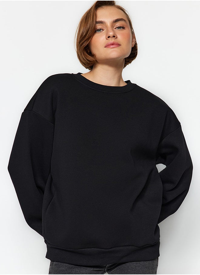 Black Oversize/Loose Cut Crew Neck Thick/Polar inside Knitted Sweatshirt TWOAW24SW00102 - pzsku/ZA69C2C78088E0495FA5BZ/45/_/1730941060/c0e7f1fe-7b9c-4724-a878-46b2fd715b03