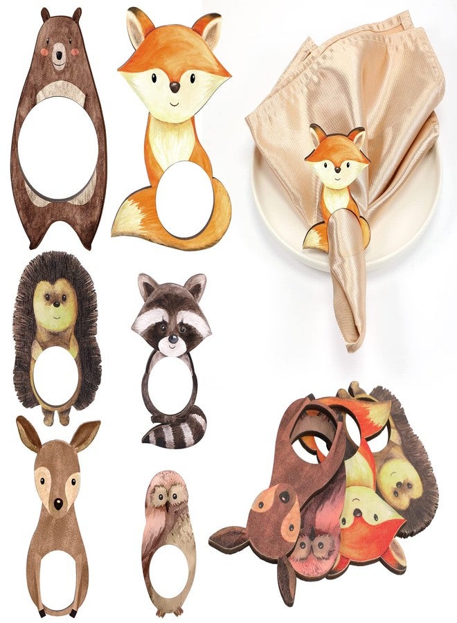 Seewey 12 Pcs Woodland Animals Wood Napkin Rings Baby Shower Decorations Wood Animal Napkin Rings Cute Table Decor for Woodland Safari Jungle Themed Baby Shower Supplies Holiday Parties - Image 1