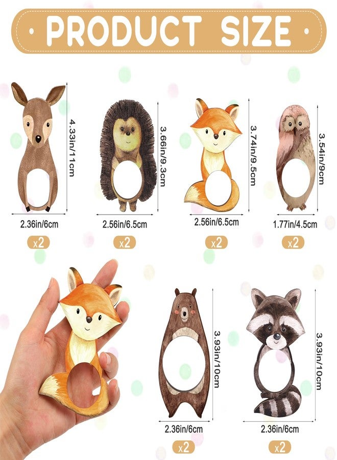 Seewey 12 Pcs Woodland Animals Wood Napkin Rings Baby Shower Decorations Wood Animal Napkin Rings Cute Table Decor for Woodland Safari Jungle Themed Baby Shower Supplies Holiday Parties - Image 2