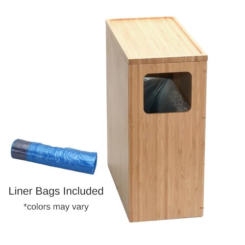 MobileVision Bamboo Slim Trash Can with Lid, Waste Basket for Bathroom, Bedroom, Office, Vanity, Salon or Spa, Small Spaces, Rectangle, Bag Liners Included - Image 2