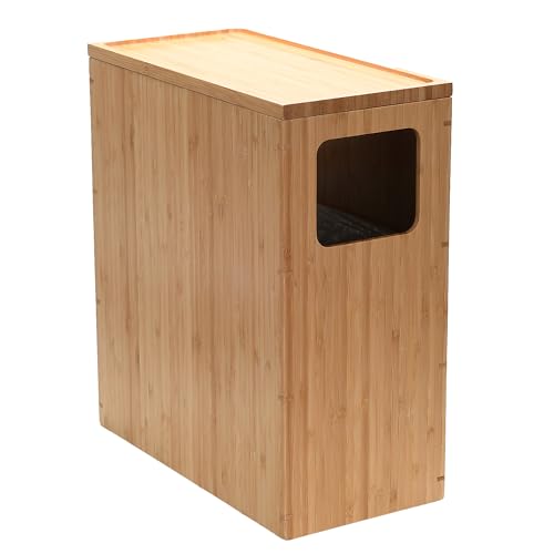 MobileVision Bamboo Slim Trash Can with Lid, Waste Basket for Bathroom, Bedroom, Office, Vanity, Salon or Spa, Small Spaces, Rectangle, Bag Liners Included - Image 1