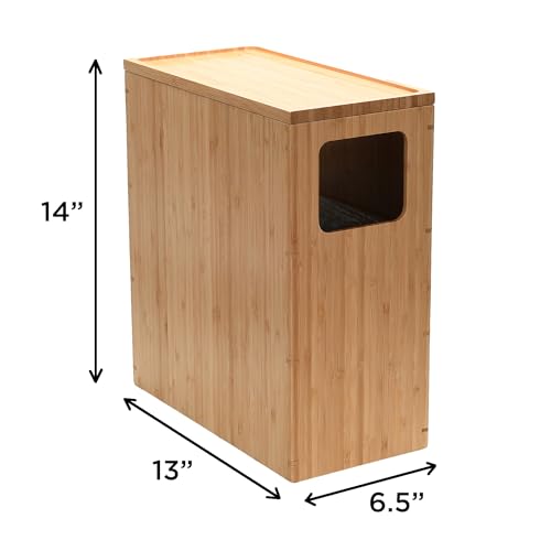MobileVision Bamboo Slim Trash Can with Lid, Waste Basket for Bathroom, Bedroom, Office, Vanity, Salon or Spa, Small Spaces, Rectangle, Bag Liners Included - Image 3