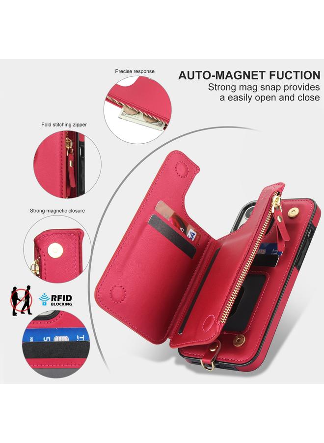 Zaboon Case For iPhone 12 Pro Max Double Flap Zipper RFID Leather Phone Case with Short Lanyard - Image 3