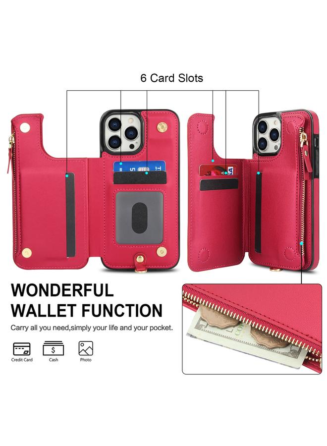 Zaboon Case For iPhone 12 Pro Max Double Flap Zipper RFID Leather Phone Case with Short Lanyard - Image 5