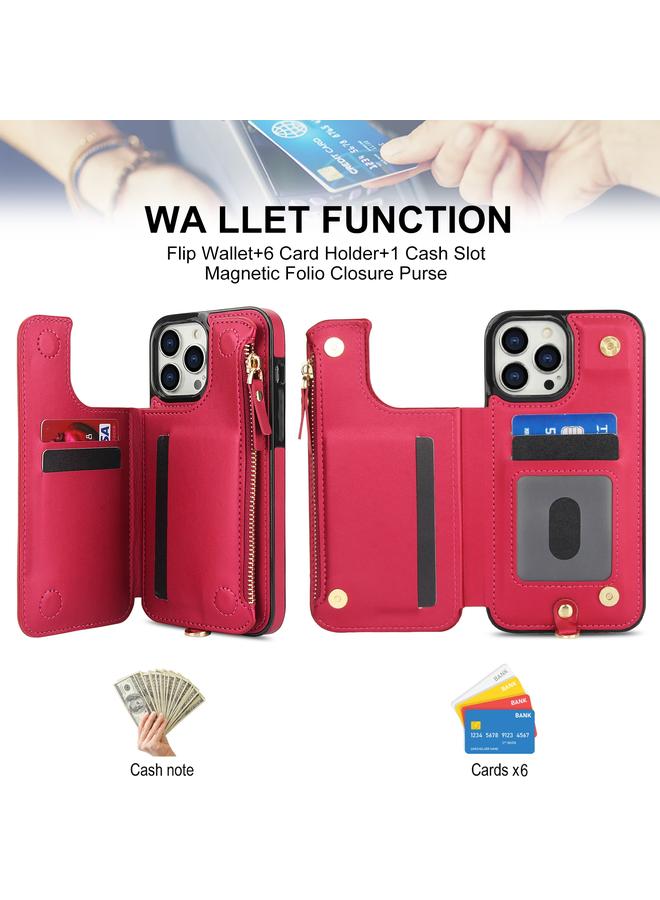 Zaboon Case For iPhone 12 Pro Max Double Flap Zipper RFID Leather Phone Case with Short Lanyard - Image 4