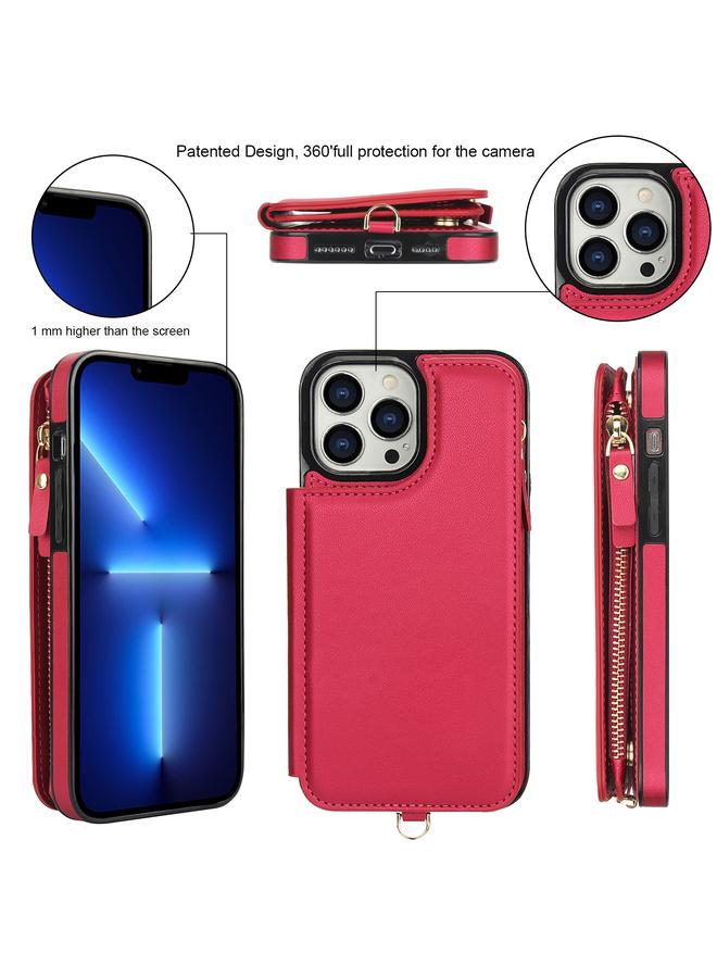 Zaboon Case For iPhone 12 Pro Max Double Flap Zipper RFID Leather Phone Case with Short Lanyard - Image 2