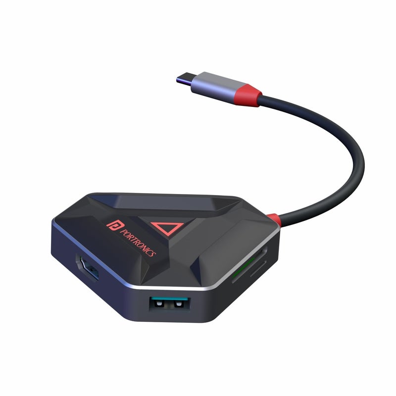 Portronics محور Mport 6C USB C (6 في 1) محول متعدد المنافذ مع HDMI، 3 منافذ USB 3.0، قارئ بطاقات microSD و SD للكمبيوتر المحمول، الكمبيوتر الشخصي، ماك (أسود) - Image 1
