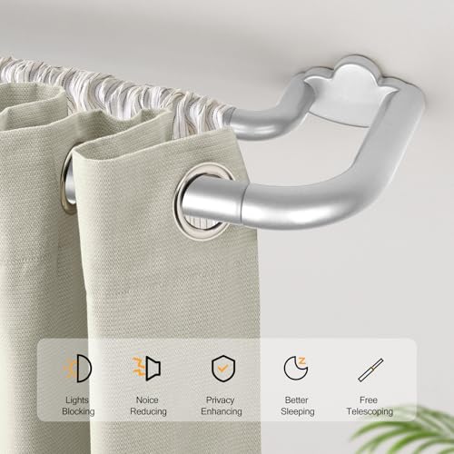 HOTOZON Double Curtain Rods 32 to 58 Inches, HOTOZON Blackout Double Curtain Rods for Windows 20 to 54 Inches (1.6-4.5 ft), 6/8 Inches Wrap Around Room Darkening Telescoping Drapery Rod, Silver - Image 3