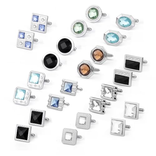 Wynameleri Fashion Cufflinks for Men Crystal Vintage Cufflinks Colorful Variety Designs with Gift Box 12 pairs - Image 1