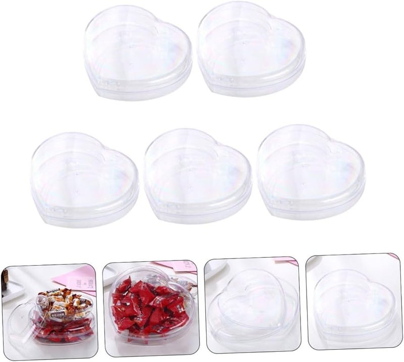 Jojofuny 5 قطع علب حلوى بلاستيكية على شكل قلب شفافة لحفلات عيد الحب وتخزين الوجبات الخفيفة - Image 3